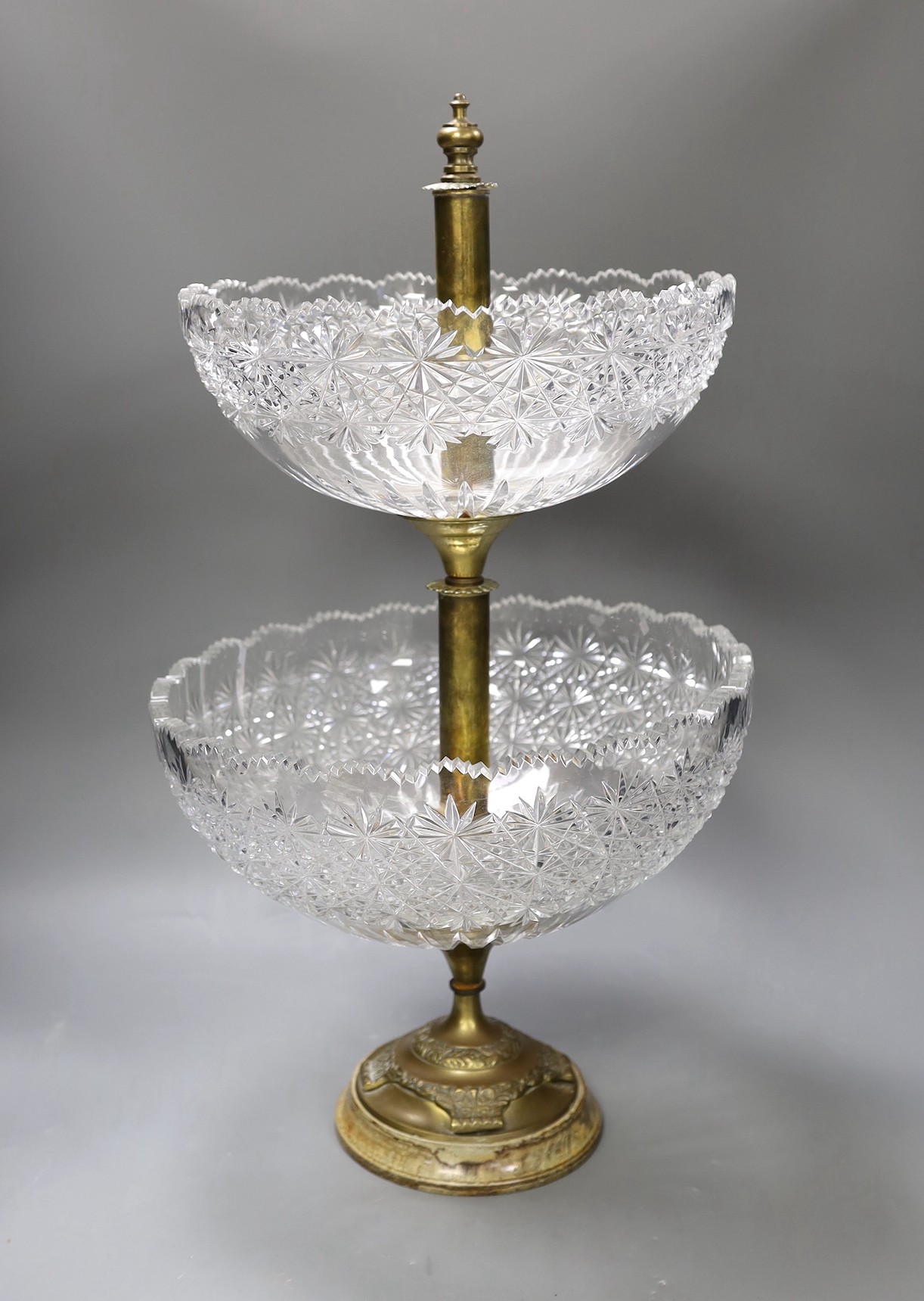A Victorian cut glass two tier bonbonniere, 53cm tall